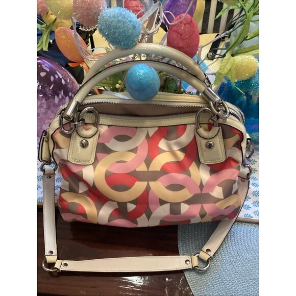 COACH KRISTIN CHAIN LINK PRINT DOUBLE ZIP SATCHEL Bag F22744 Handbag Purse COA - Picture 2 of 9